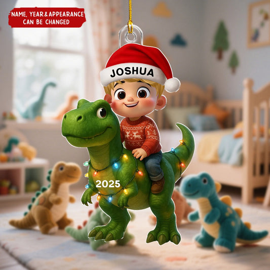 Personalized Dinosaur Christmas Ornament - Cute Kid Design