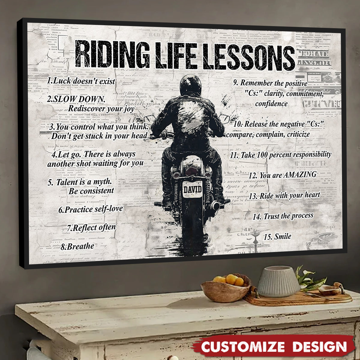 Personalized Quote Riding Life Lessons Poster / Canvas - Motivational Gift For Biker
