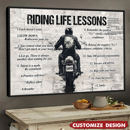 Personalized Quote Riding Life Lessons Poster / Canvas - Motivational Gift For Biker