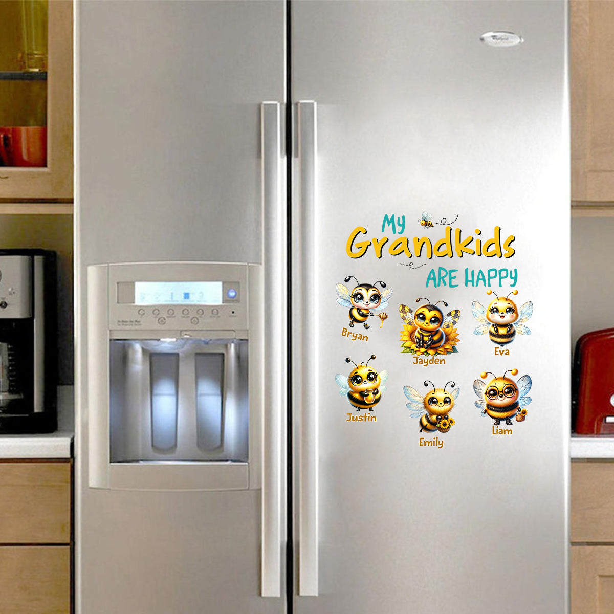 Personalized "My Grandkids Are Happy" Bee Sticker - Custom Grandchildren Names Honeybee Decal for Refrigerator, Kitchen Decor - Unique Gift for Grandparents