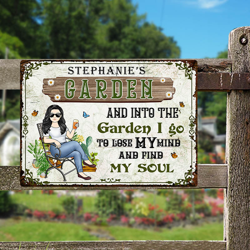 And Into The Garden I Go Gardening Girl - Garden Sign - Personalized Custom Classic Metal Signs - Gift For Gardeners