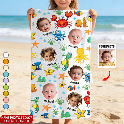 Custom Photo Beach Towel for Kids/Babies with personalized design details for meaningful gifting