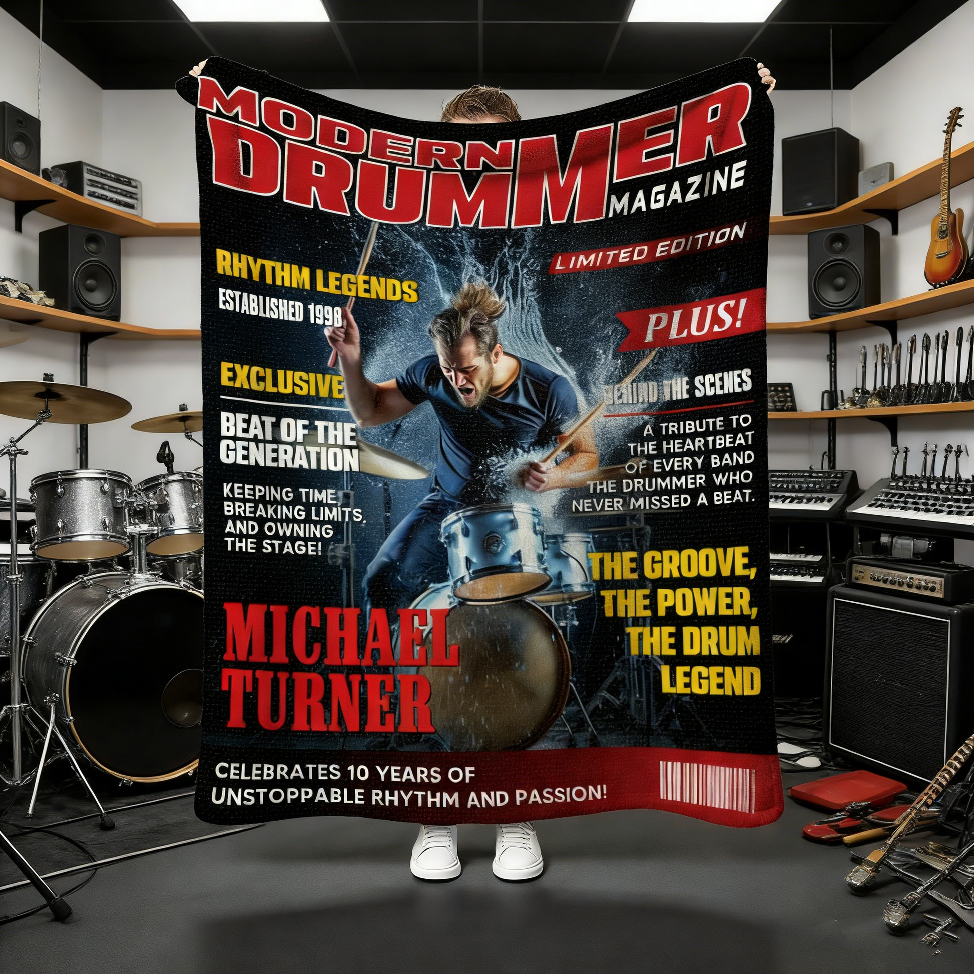 Personalized Drummer Magazine Cover Blanket - Custom Music Gift for Band Members