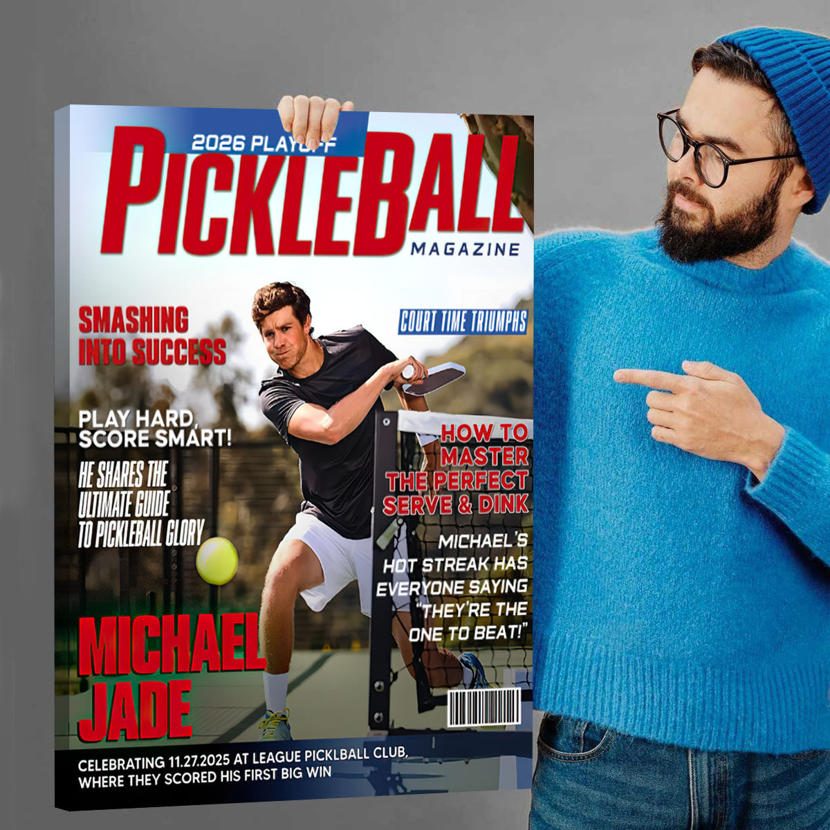 Personalized Pickleball Magazine Cover Poster / Canvas - Custom Sport Gift for Players