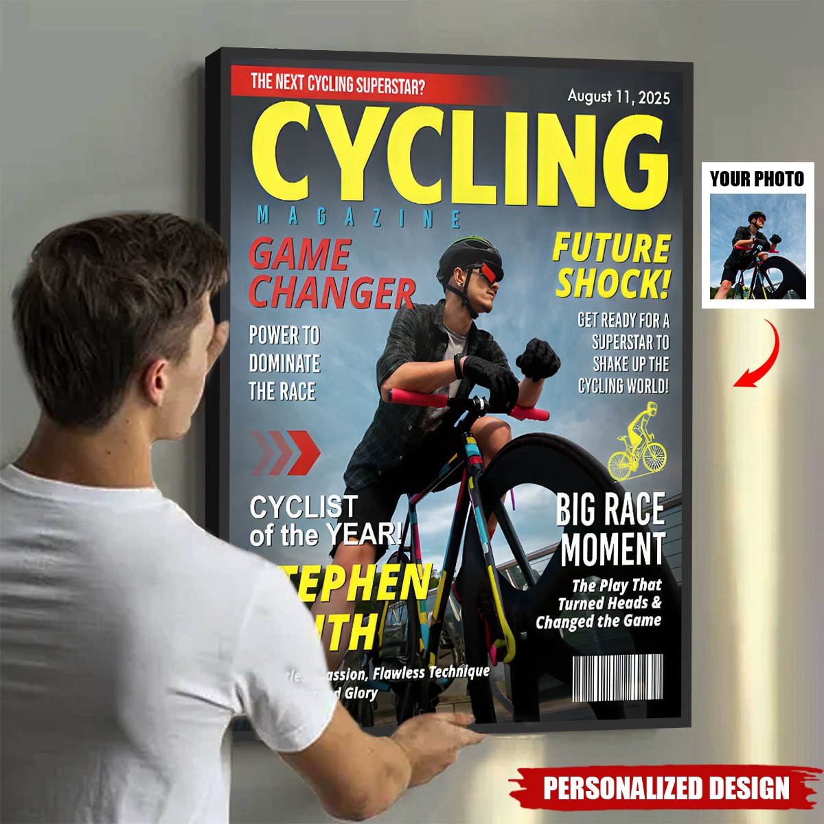 Personalized Cycling Magazine Cover Poster / Canvas - Custom Gift for Cyclists