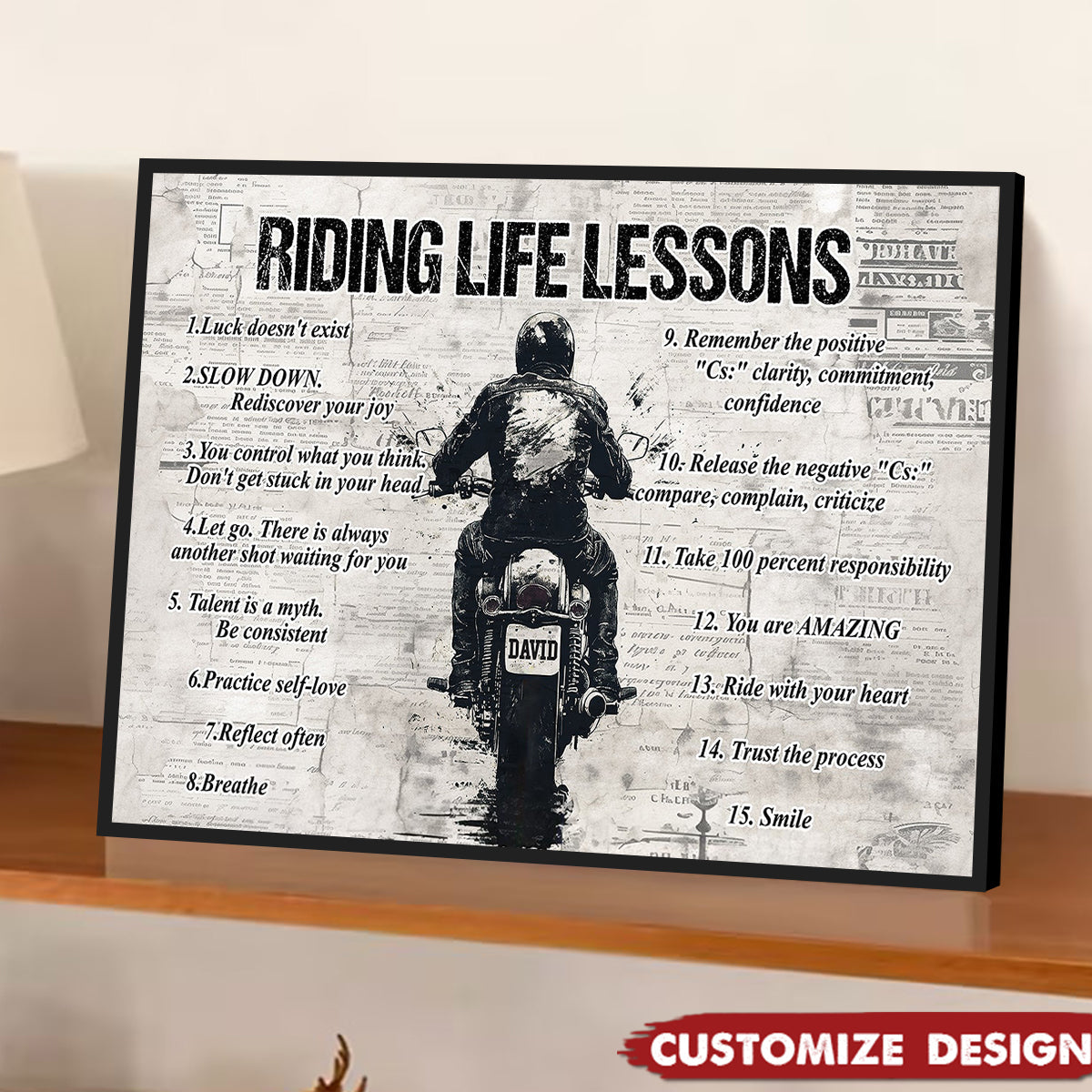 Personalized Quote Riding Life Lessons Poster / Canvas - Motivational Gift For Biker