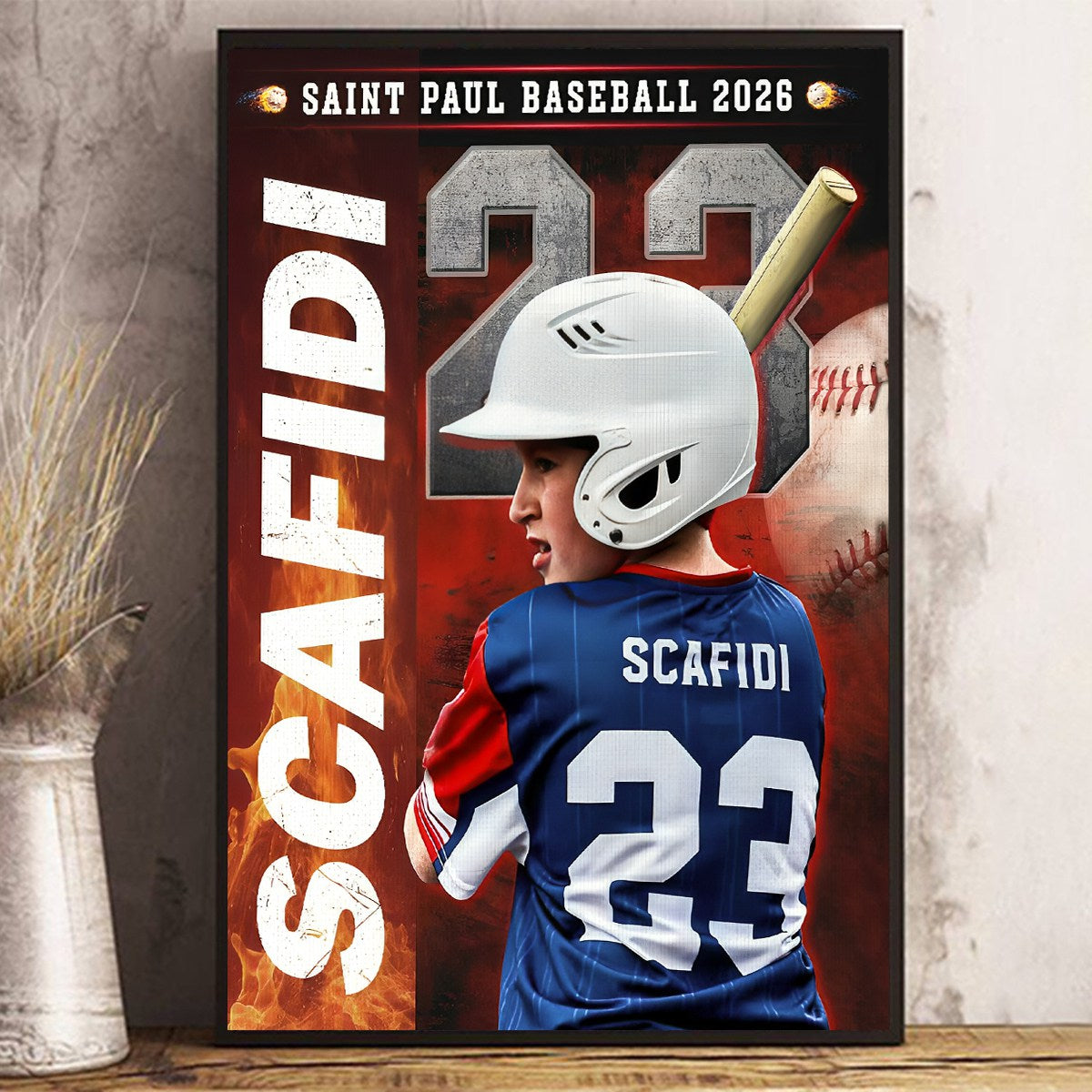 Custom Baseball Senior Portrait Canvas / Poster - Personalized with Name & Number