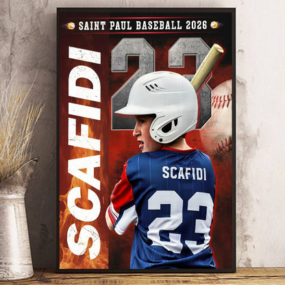 Custom Baseball Senior Portrait Canvas / Poster - Personalized with Name & Number