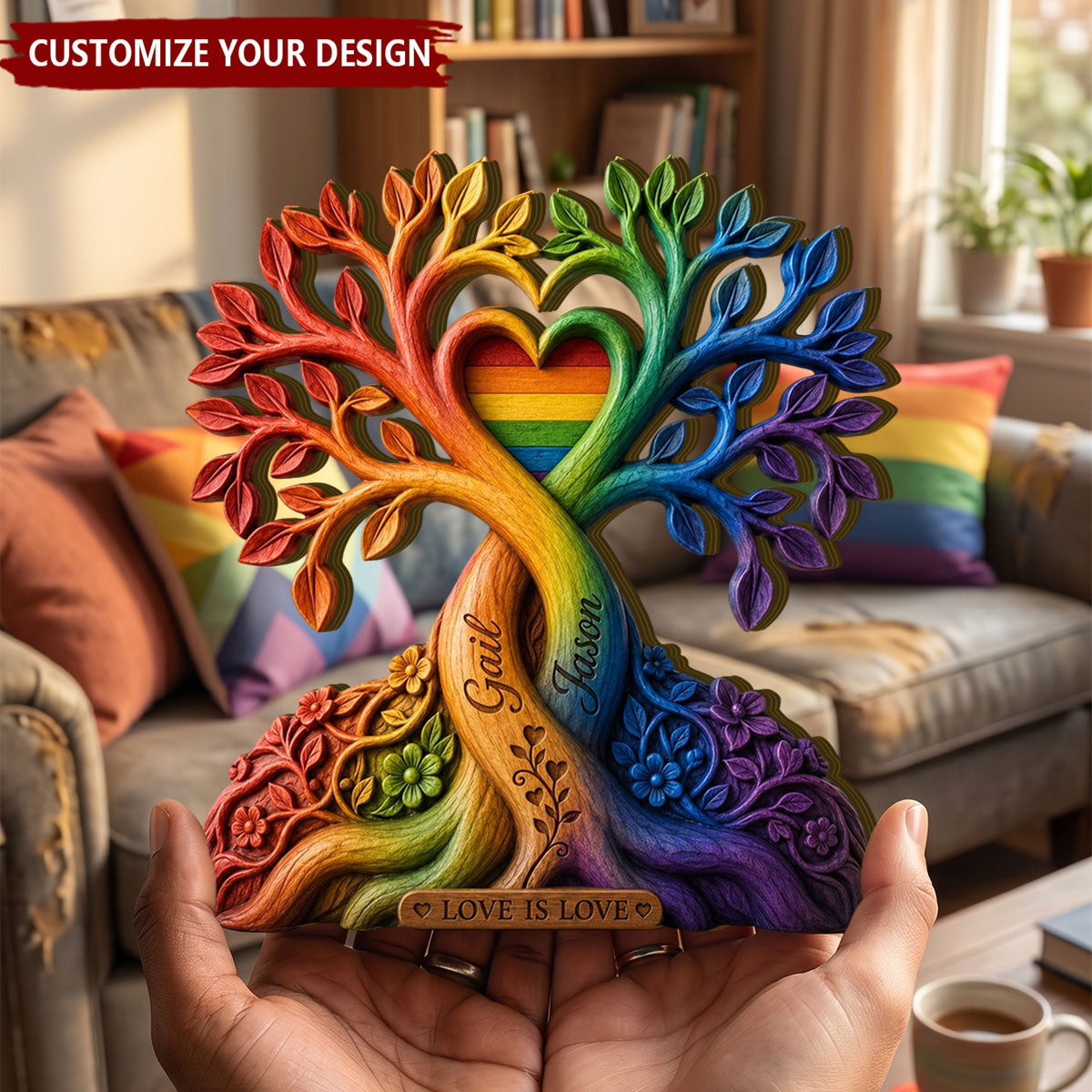 Personalized Lgbt Rainbow Pride Wooden Plaque personalization view for Couples