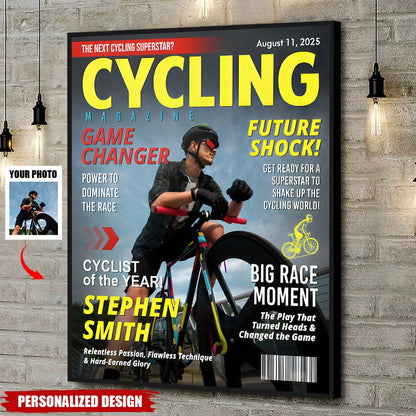 Personalized Cycling Magazine Cover Poster / Canvas - Custom Gift for Cyclists