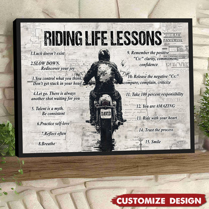 Personalized Quote Riding Life Lessons Poster / Canvas - Motivational Gift For Biker