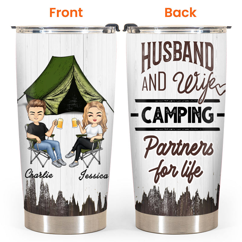 Husband And Wife Camping Partners For Life - Camping Gifts - Personalized Custom Tumbler