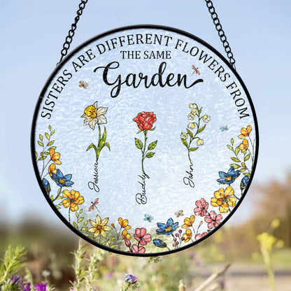 Sisters Besties From The Same Garden - Personalised Birth Flower Stained Glass Suncatcher
