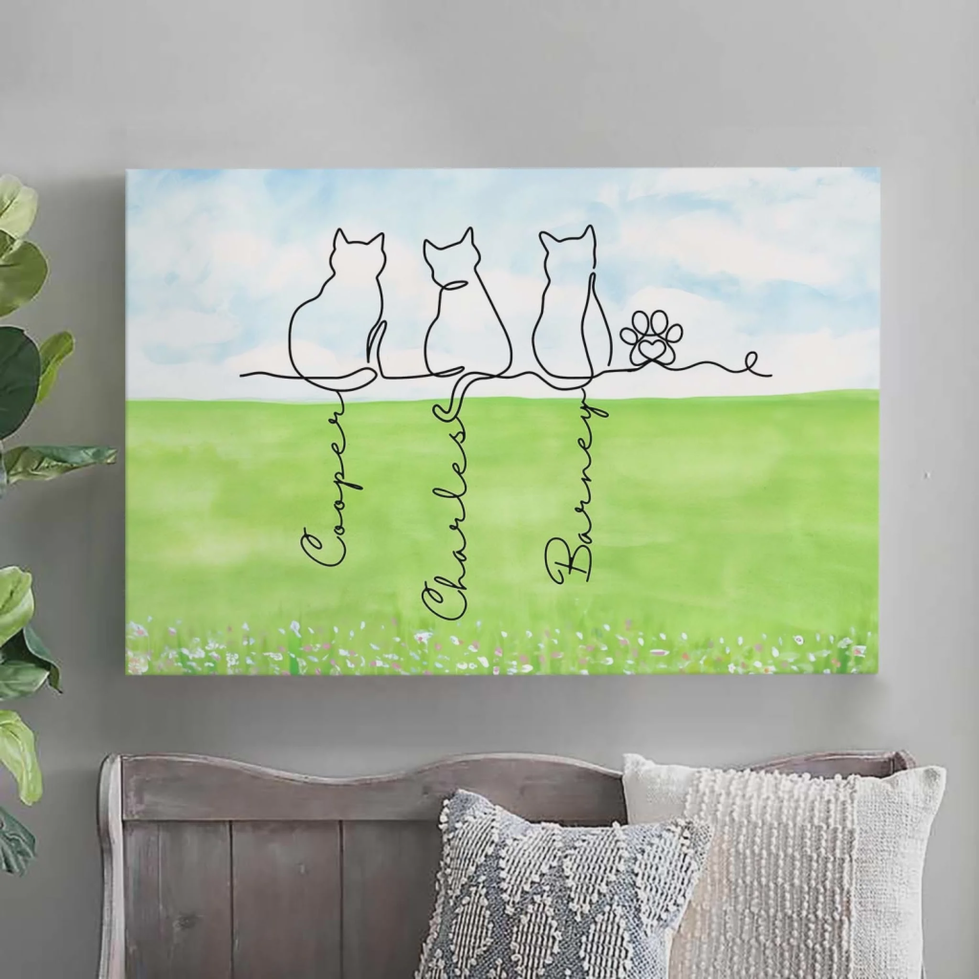 Personalized Adorable Cats Line Art Poster / Canvas - Unique Gift for Cat Lovers
