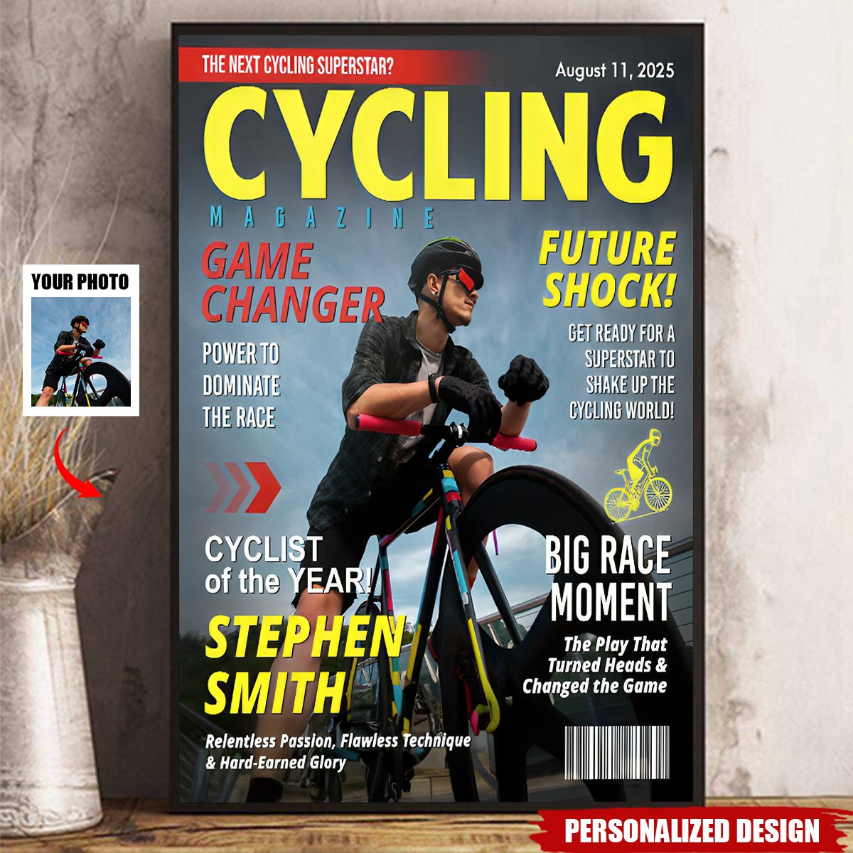 Personalized Cycling Magazine Cover Poster / Canvas - Custom Gift for Cyclists