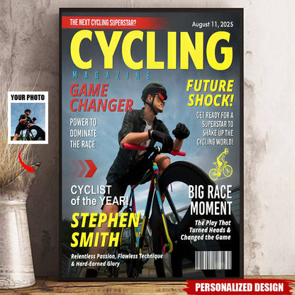 Personalized Cycling Magazine Cover Poster / Canvas - Custom Gift for Cyclists