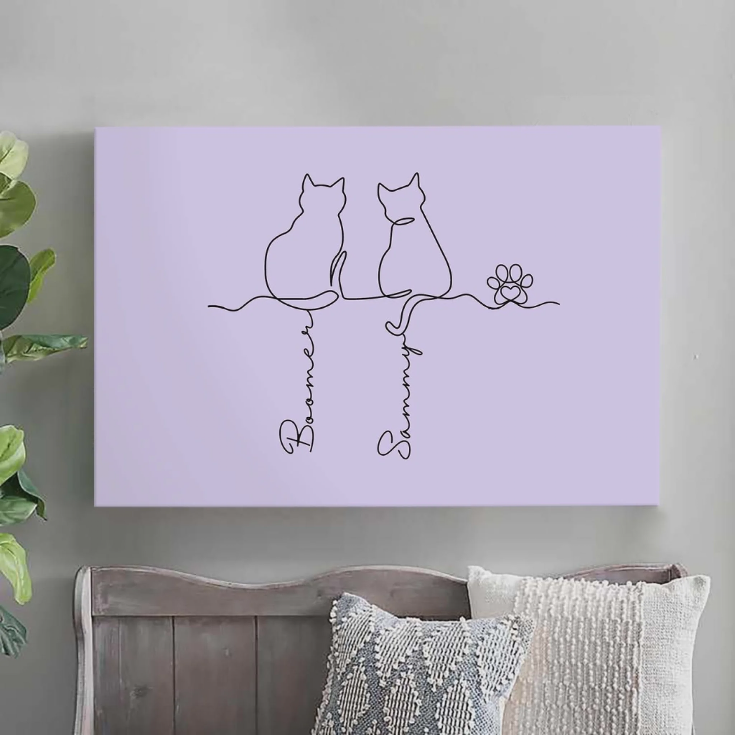 Personalized Adorable Cats Line Art Poster / Canvas - Unique Gift for Cat Lovers