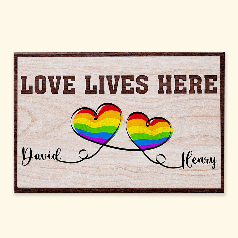 Personalized 'LOVE LIVES HERE' LGBTQ+ Couple Canvas Print - Custom Names