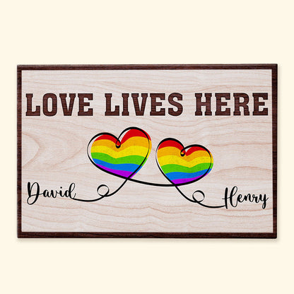 Personalized 'LOVE LIVES HERE' LGBTQ+ Couple Canvas Print - Custom Names