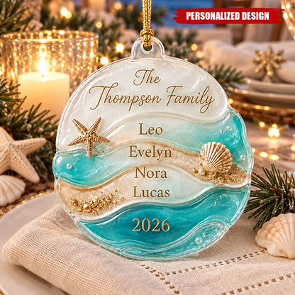 Coastal Ocean Waves Custom Family Beach Ornament - Personalized Keepsake Christmas Holiday Decor for Family