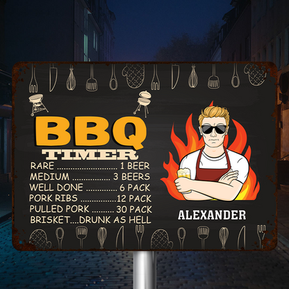 Dad's BBQ Timer - Personalized Custom Classic Camping Metal Signs - Gift For Father, Grandpa