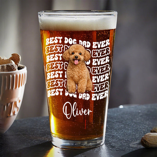 Personalized Dog Dad Beer Glass for Dad with personalized design details for meaningful gifting