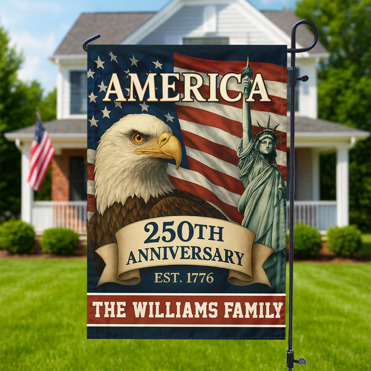 Celebrate America 250th Anniversary - Personalized Family Name Garden Flag