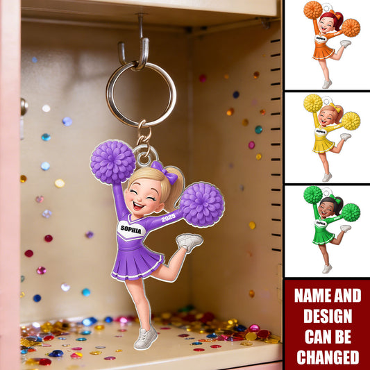 Custom Cheerleader Keychain for Daughter/Granddaughter with personalized design details for meaningful gifting