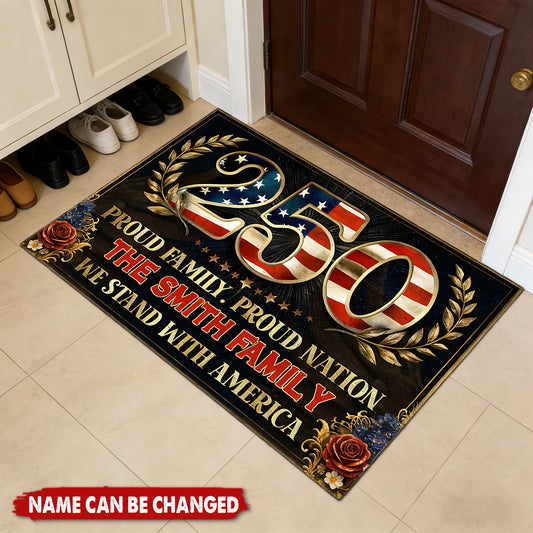 Proud Family. Proud Nation - Personalized Custom Name Doormat