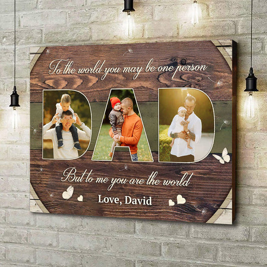 Personalized Dad photo collage canvas wall art with custom photos and sentimental quote for Father's Day gift