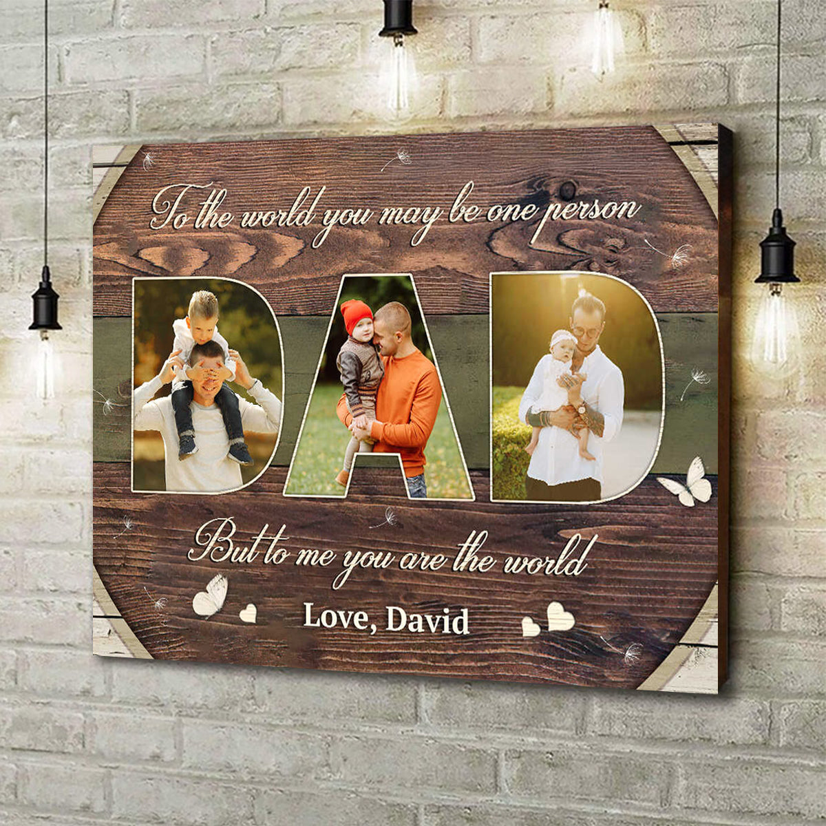 Personalized Dad photo collage canvas wall art with custom photos and sentimental quote for Father's Day gift