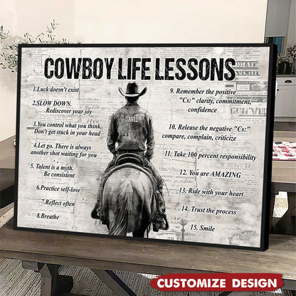Personalized Cowboy Life Lessons Poster / Canvas - Gift For Cowboy