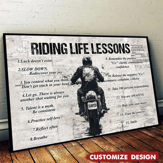 Personalized Quote Riding Life Lessons Poster / Canvas - Motivational Gift For Biker