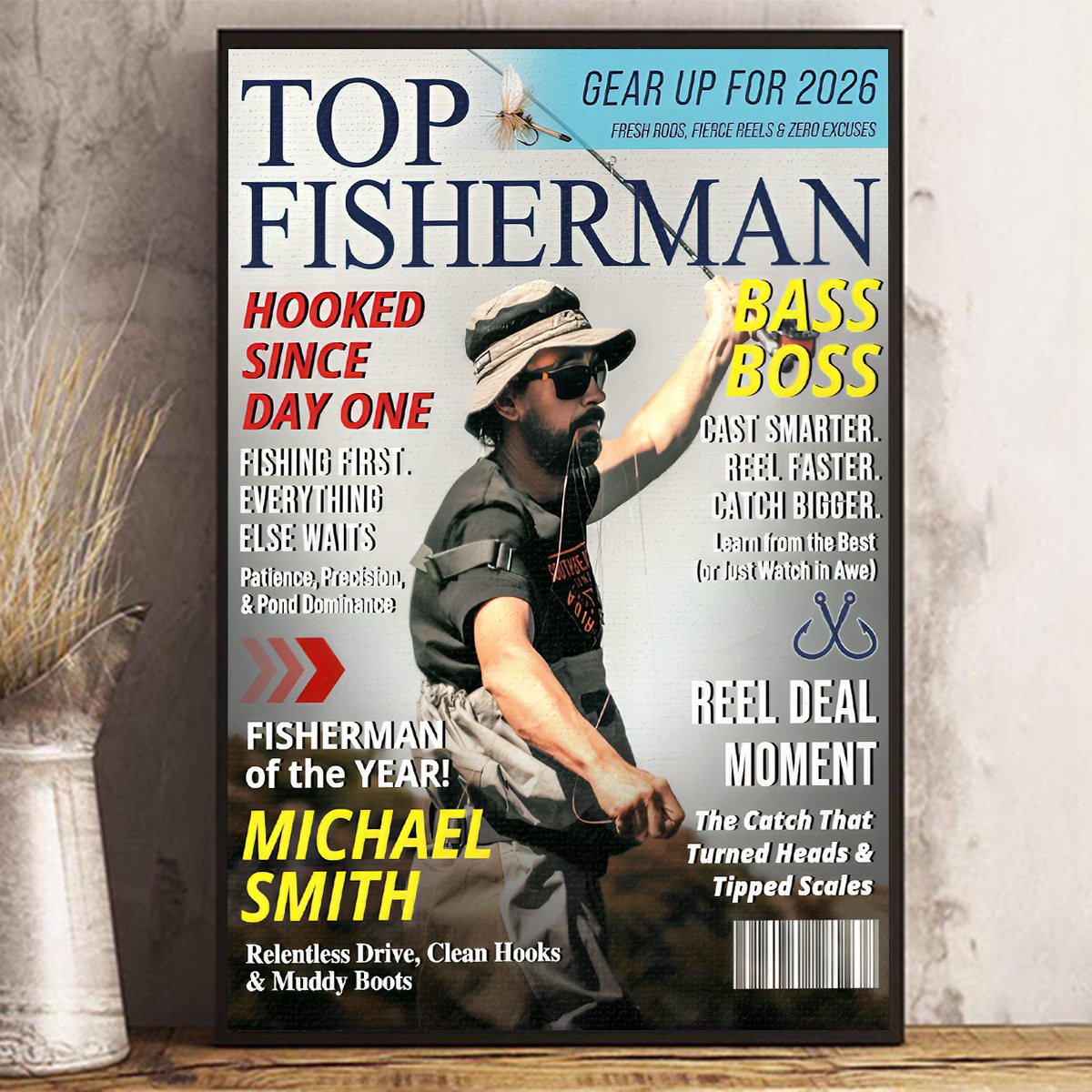 Personalized Custom Fishing Magazine Cover Poster / Canvas - Angler Funny Gift For Fisherman