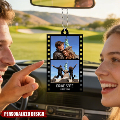 Personalized Photo Film Strip Car Ornament - Custom Gift for Couples