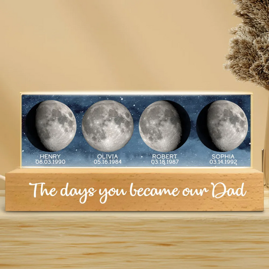 The Day You Became Our Dad - Personalized Custom Starry Moon Phase LED Night Light