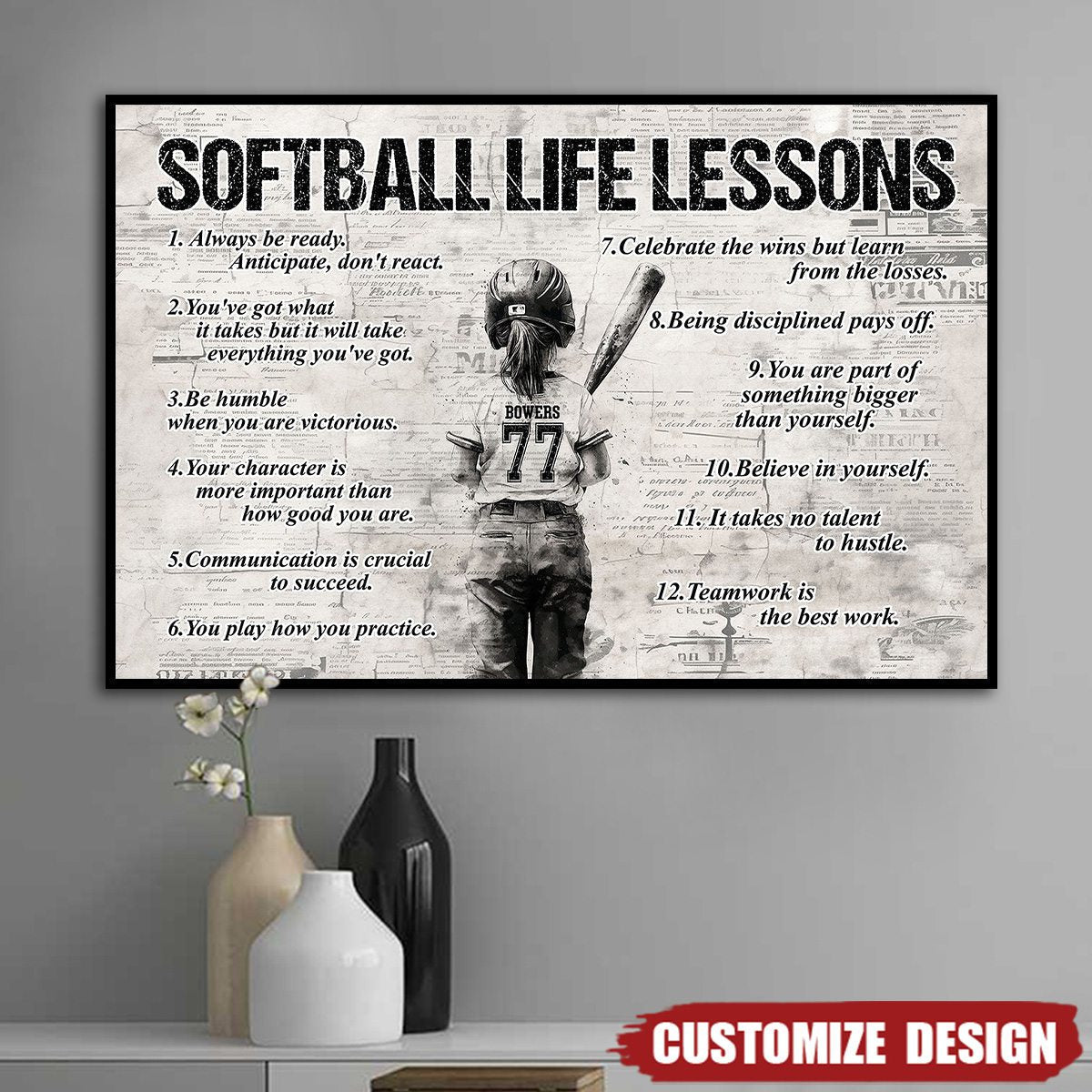 Personalized Softball Girl Poster / Canvas - Custom Gift For Young Softball Fans