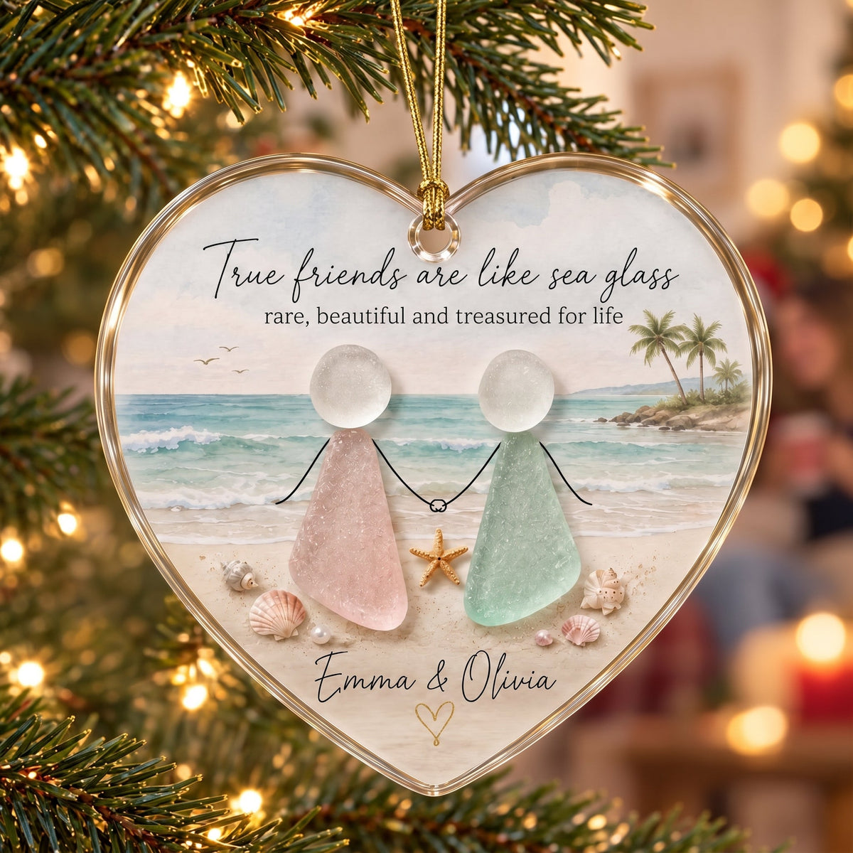 True Friends Are Like Sea Glass - Personalized Acrylic Ornament Best Friends Beach Holiday Keepsake