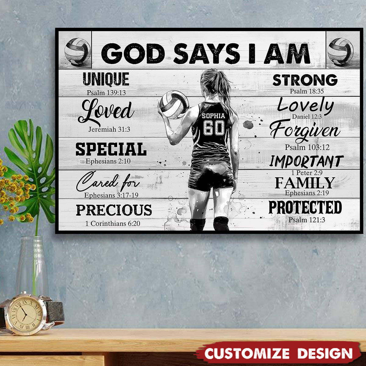 “God Says I Am” Personalized Volleyball Poster / Canvas - Custom Gift for Girls & Volleyball Lovers