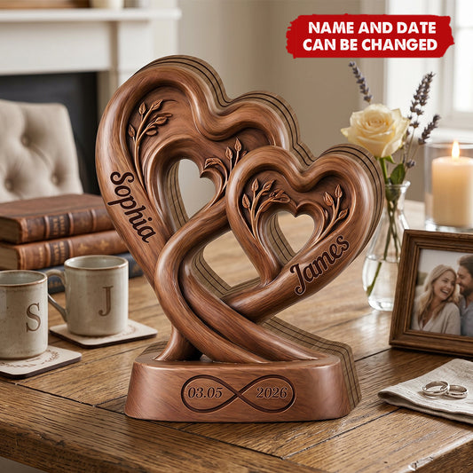 Personalized couples wooden heart plaque with custom names Sophia and James - custom anniversary gift