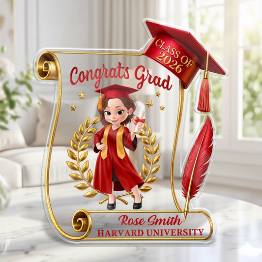 Personalized graduation acrylic plaque with custom name and Class of 2026 design for graduates