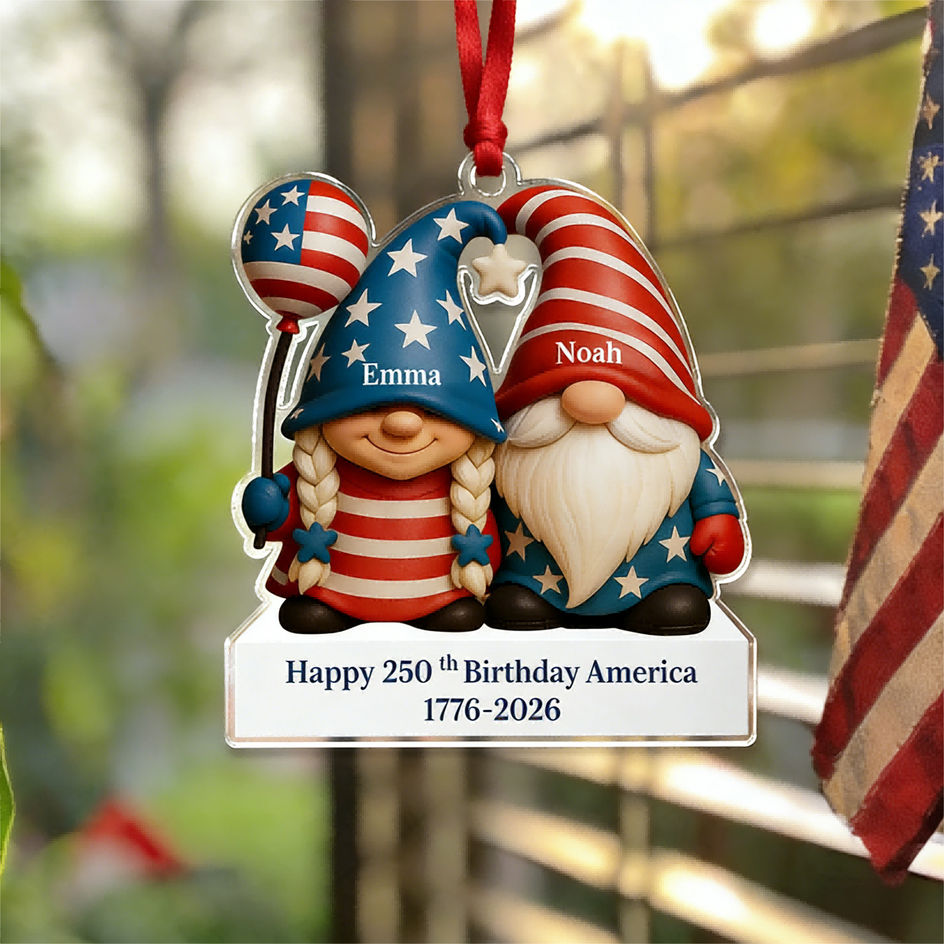 Custom patriotic gnome ornament with personalized names celebrating America's 250th birthday milestone image 6