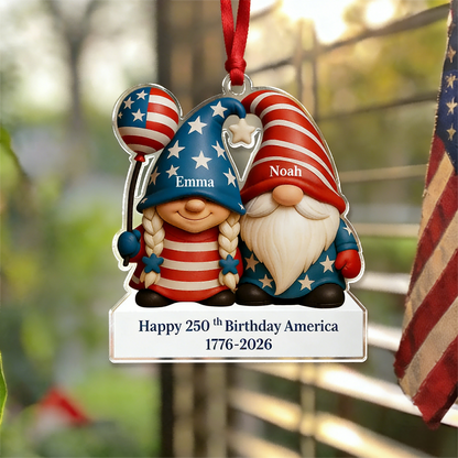 Custom patriotic gnome ornament with personalized names celebrating America's 250th birthday milestone image 6