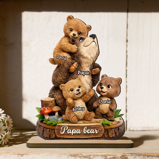 Personalized Daddy Bear Wooden Plaque for Dad with personalized design details for meaningful gifting