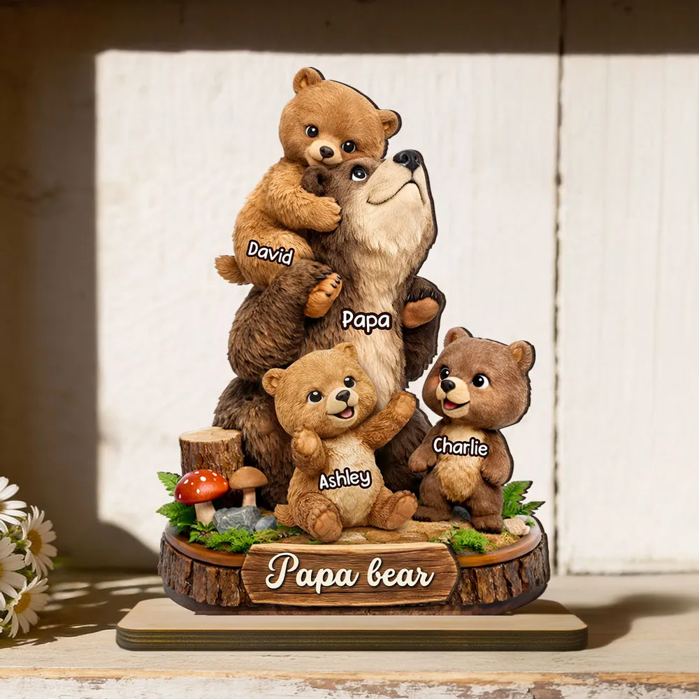 Personalized Daddy Bear Wooden Plaque for Dad with personalized design details for meaningful gifting