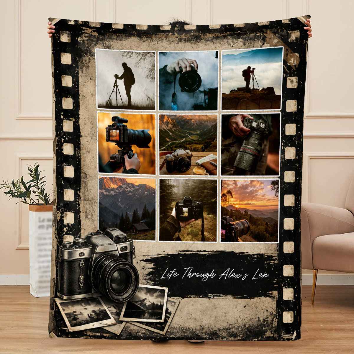"Life Through Alex's Lens" Personalized Photographer Blanket – Custom Photography Picture Gift