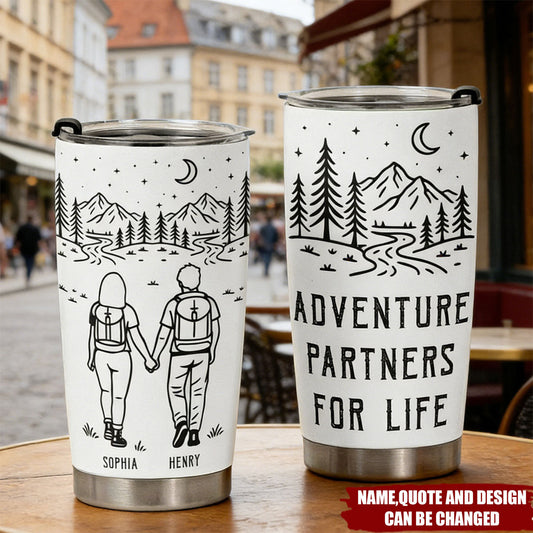 “Adventure Partners For Life” Personalized Tumbler - Camping Gift for Couples