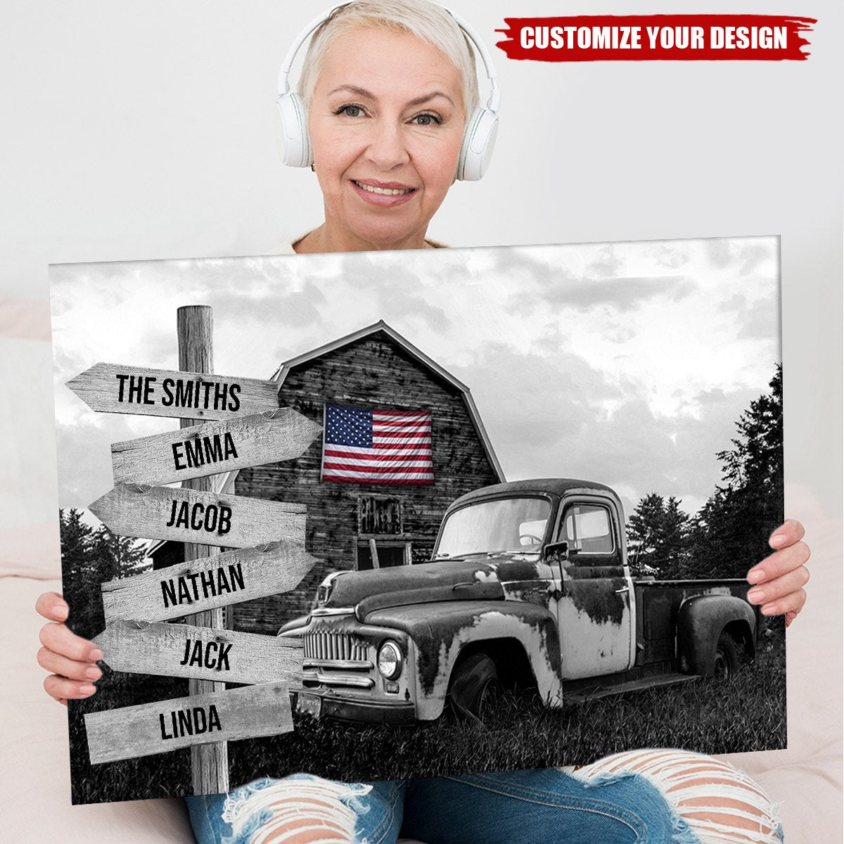 Personalized Vintage Farm Barn With Abandoned Pickup Truck Poster / Canvas - Custom Family Name
