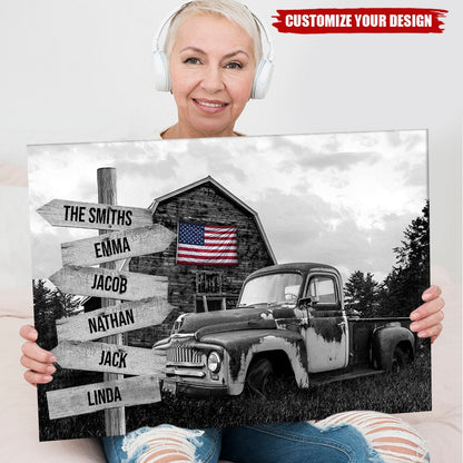 Personalized Vintage Farm Barn With Abandoned Pickup Truck Poster / Canvas - Custom Family Name