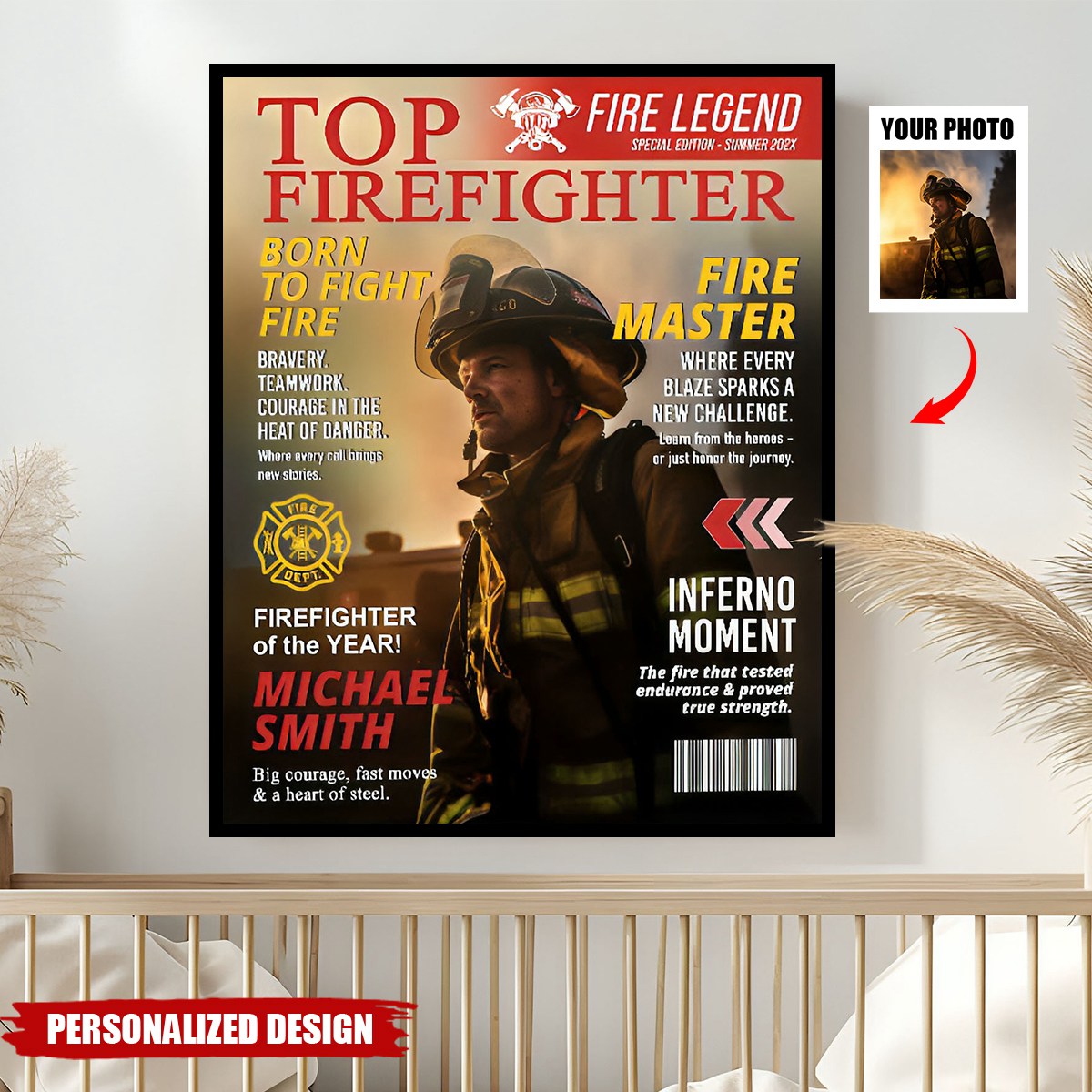 Personalized Firefighter Magazine Cover Poster / Canvas